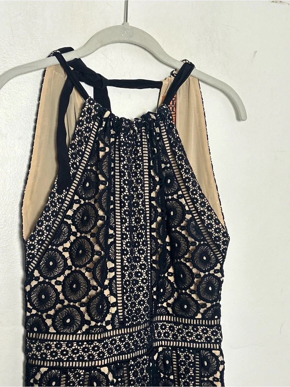 Tory Burch Navy Crochet Lace Halter Dress Size 2 Silk Lined Midi